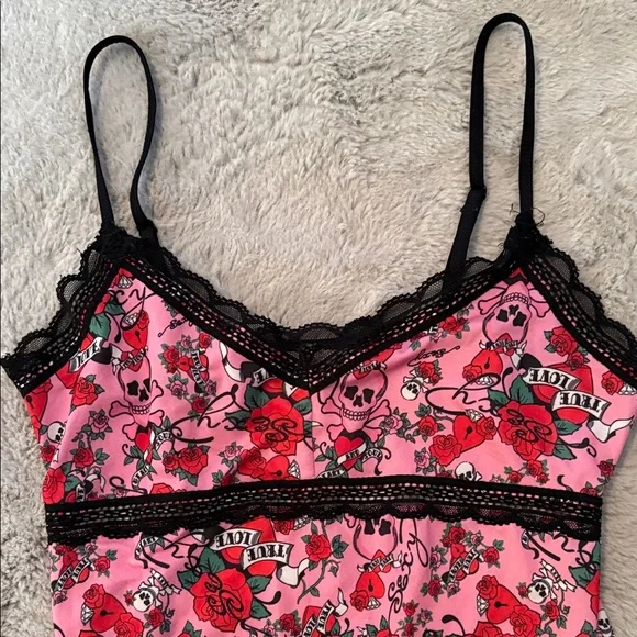 Pink Black Hearts Love Valentine’s Day Chemise Slip Teddy Medium - Picture 2 of 6